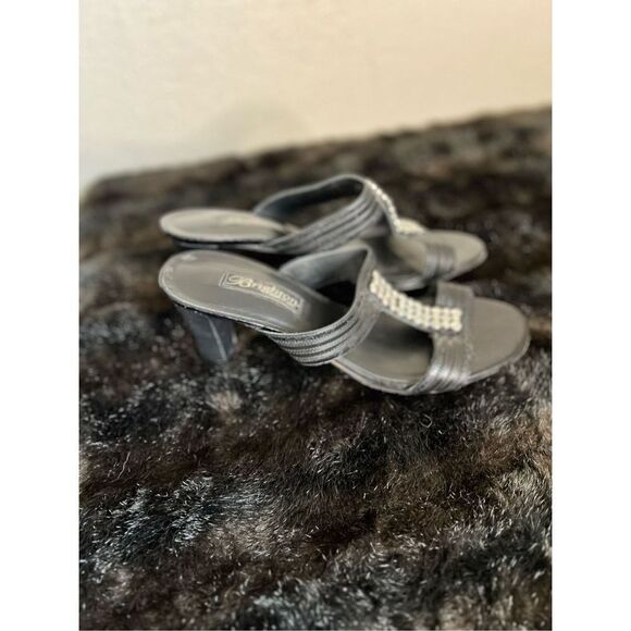 Brighton Black Leather "Resort" Sandal Slides 9 Leather Soles - Picture 4 of 8